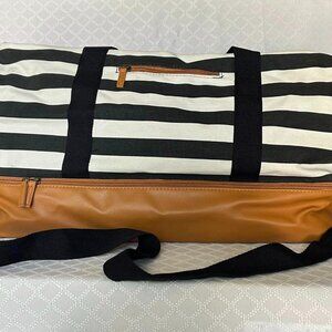 DSW Designer Shoes Warehouse Black & White Striped Canvas Duffle Bag